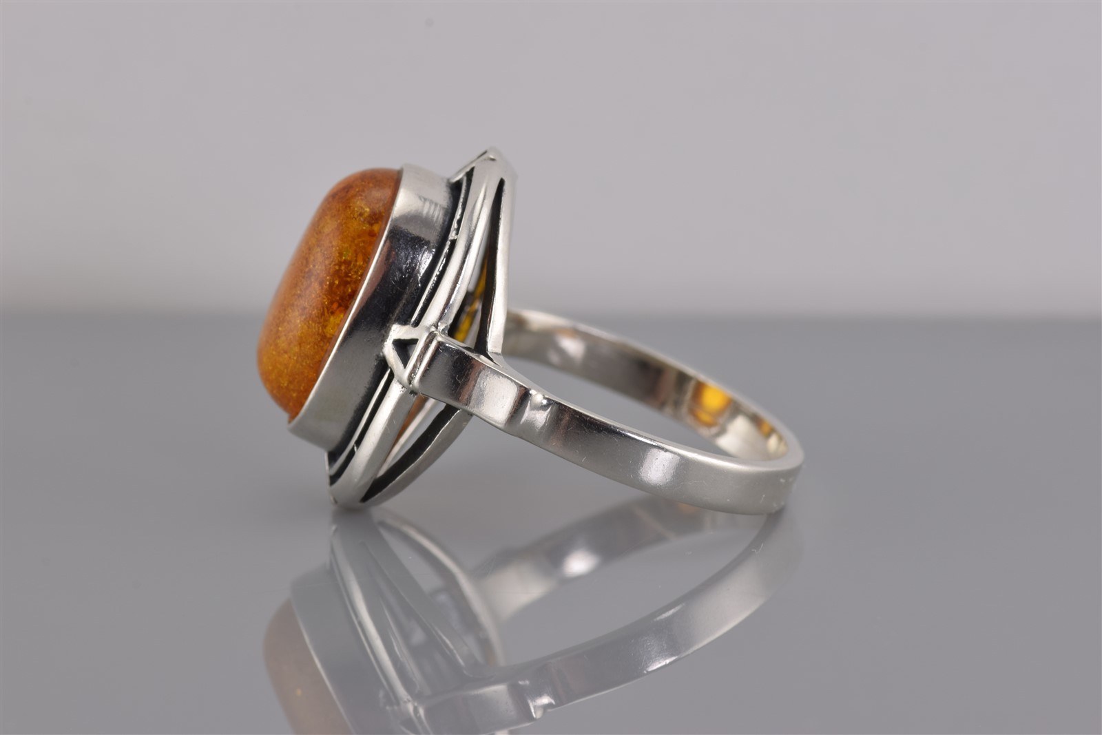 Sterling Silver Openwork Oval Bezel Speckled Ambe… - image 5