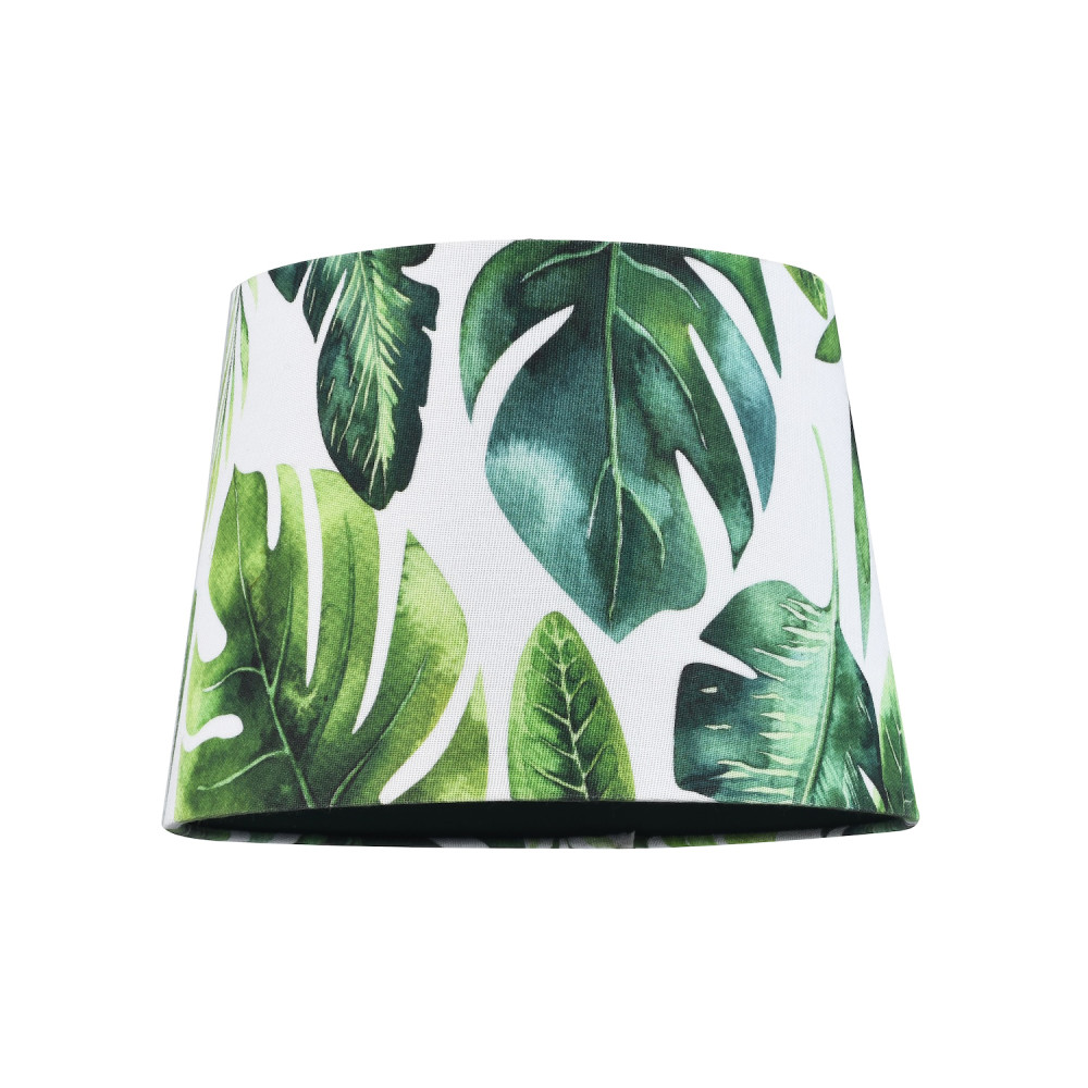 Palm Leaf Themed 25cm Drum Lampshade in Green and White Linen Fabric with Lin...