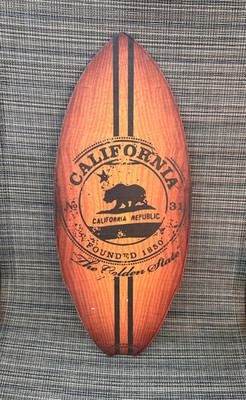 California Republic Bear Stamp Wooden Mini Surfboard Double Sided 20'' Tall