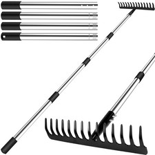 Rake Garden with Handle, Metal Garden Rake with 14 Tines, Leaf Rake with...