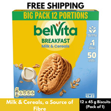 Belvita Cereal Snack Bars Milk & Cereals, a Source of Fibre, 12 x 45 g Biscuits