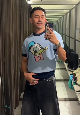 Zara x Harry Lambert x Disney Donald Duck Knit T-Shirt Blue Size M