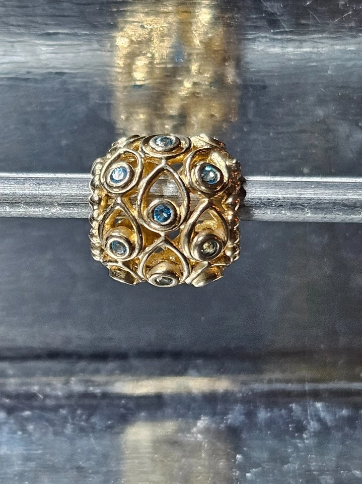 100% Authentic Retired Pandora Ocean Treasure 14K Blue Topaz Charm 750817TPP - Image 2 of 4