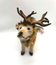 Steiff Ltd Ed Mohair White Tag Christmas Plush Stuffed Moose with Collar
