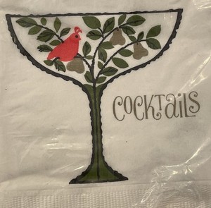 19 Vintage Hallmark Christmas Party Cocktail Napkins Partridge in a Wine Glass