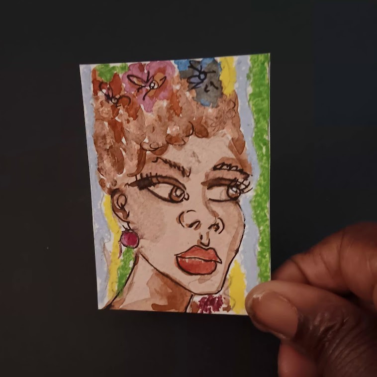 ACEO Art Original Abstract Painting Watercolor Gouache 2.5x3.5