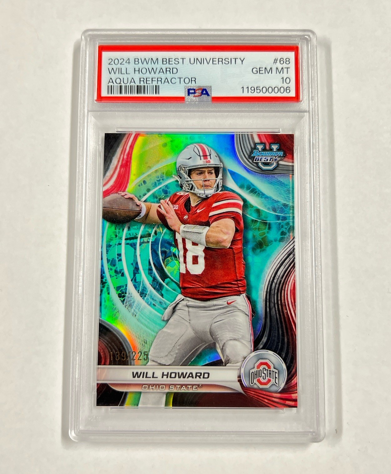 2024 Bowman's Best University Will Howard #68 Aqua Refractor /225 (RC) PSA 10