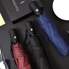 Automatic Rain Sun Umbrella Black Coating Parasol Anti-UV 3 Folding Wind