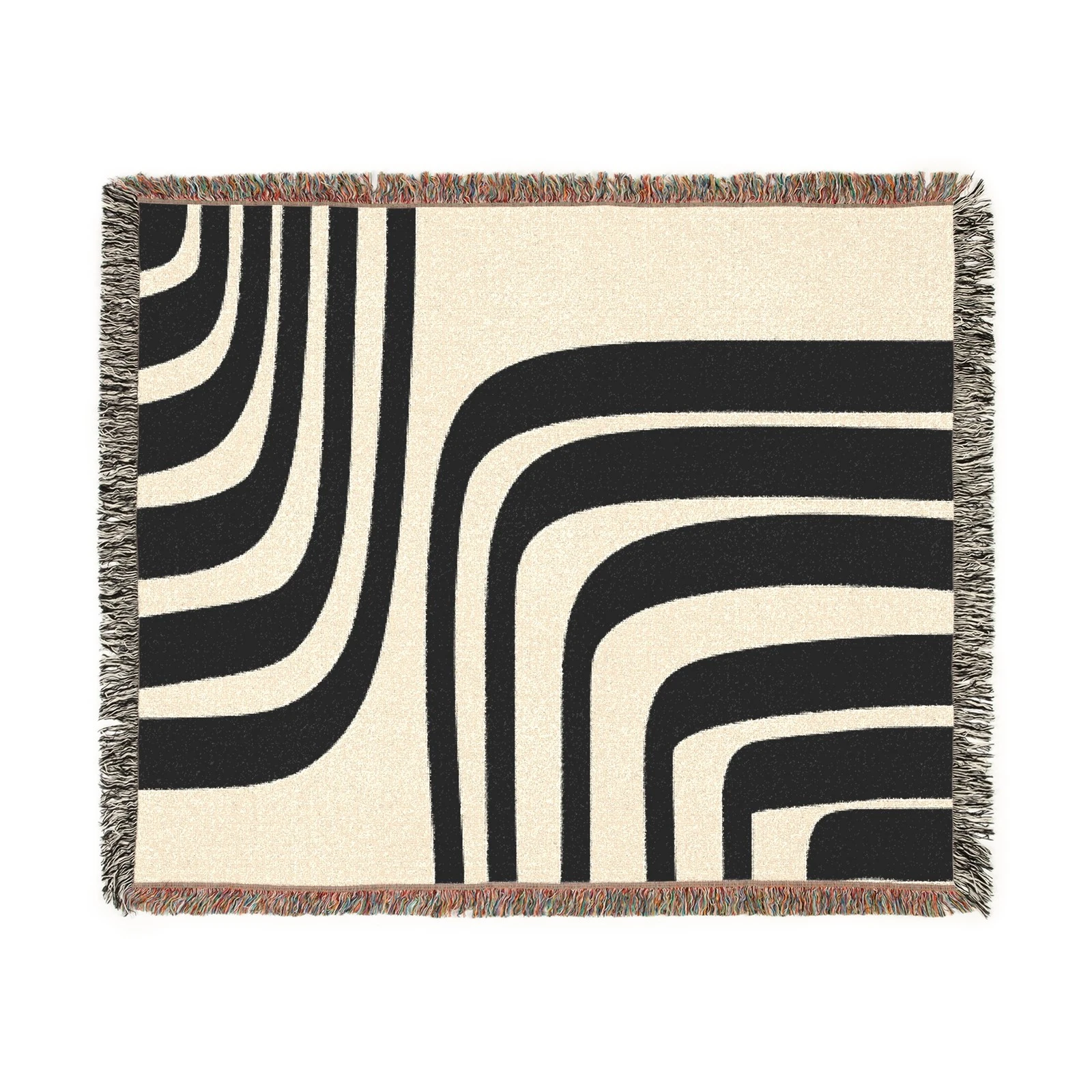 Black Line Abstract Woven Blanket, Contemporary Home Decor Gift for Mom or Wife