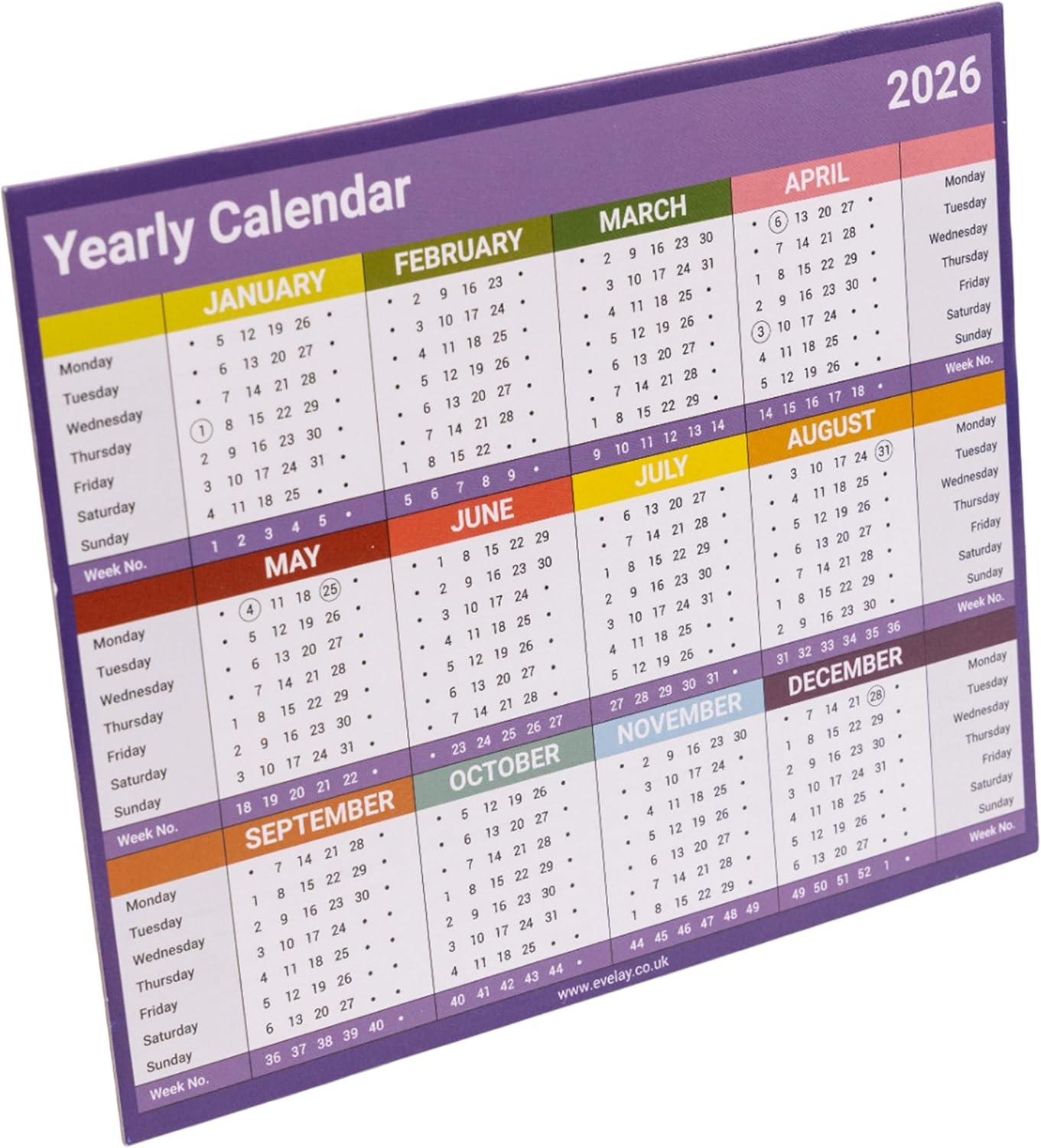 Evelay 2026 Year to View Stand Up Desktop Planner Calendar for Home Office and