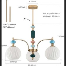 Modern Chandelier Milk White Glass 3 Light Pendant 25.59 In