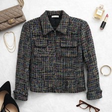 Coldwater Creek Fall Black Multicolored Tweed Full Zip Jacket Ladies Sz 16 NWOT