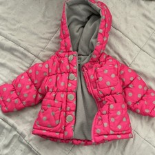 Carter's Pink Polka Dot Hooded Puffer Jacket 12 Months Unisex Baby Toddler