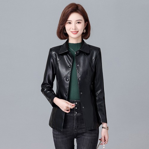 Women's PU Leather Coat Motorcycle Suit Slim Fit Women's Leather Jacket XXS-2XL - Picture 4 of 13