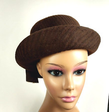 Vintage Astre Womens Brown Ribbed 100% Wool Bowler Hat w/ Ribbon Size M USA Made