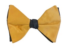 Vintage Gold  Black Satin Bow Tie 1970s Oversized Large Butterfly Clip On