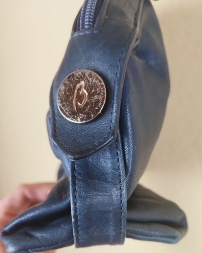 Vintage BRIO! Weiche blaue Damen-Handtasche aus echtem Leder mit Schultergurt Wildleder innen - Bild 9 von 11