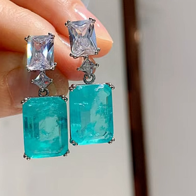 PARAIBA GEMSTONE 18 K GOLD FILLING DANGLE DROP LADIES EARRING