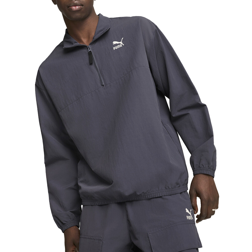 Классический тканый пуловер с имитацией шеи и застежкой-молнией Puma Classics, мужской серый 62