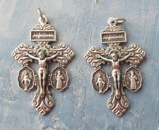 Set of two 3-Way Pardon Crucifixes with attached St Benedict & Miraculous Medals