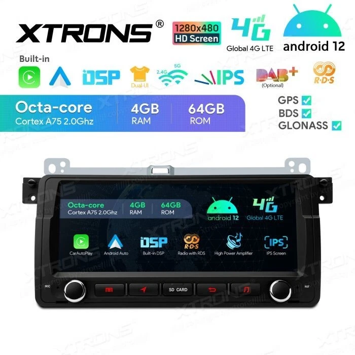 AUTORADIO ANDROID 12 4/64 STEREO AUTO BMW E46 ROVER MG NAVI GPS XTRONS WIFI GPS - Immagine 4 di 4