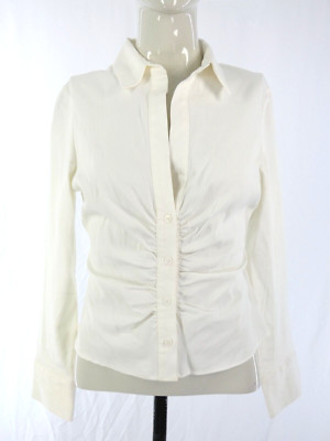 Zara Damen weißes Shirt gerafft drapiert vorne Langarm tailliert elegant Größe M