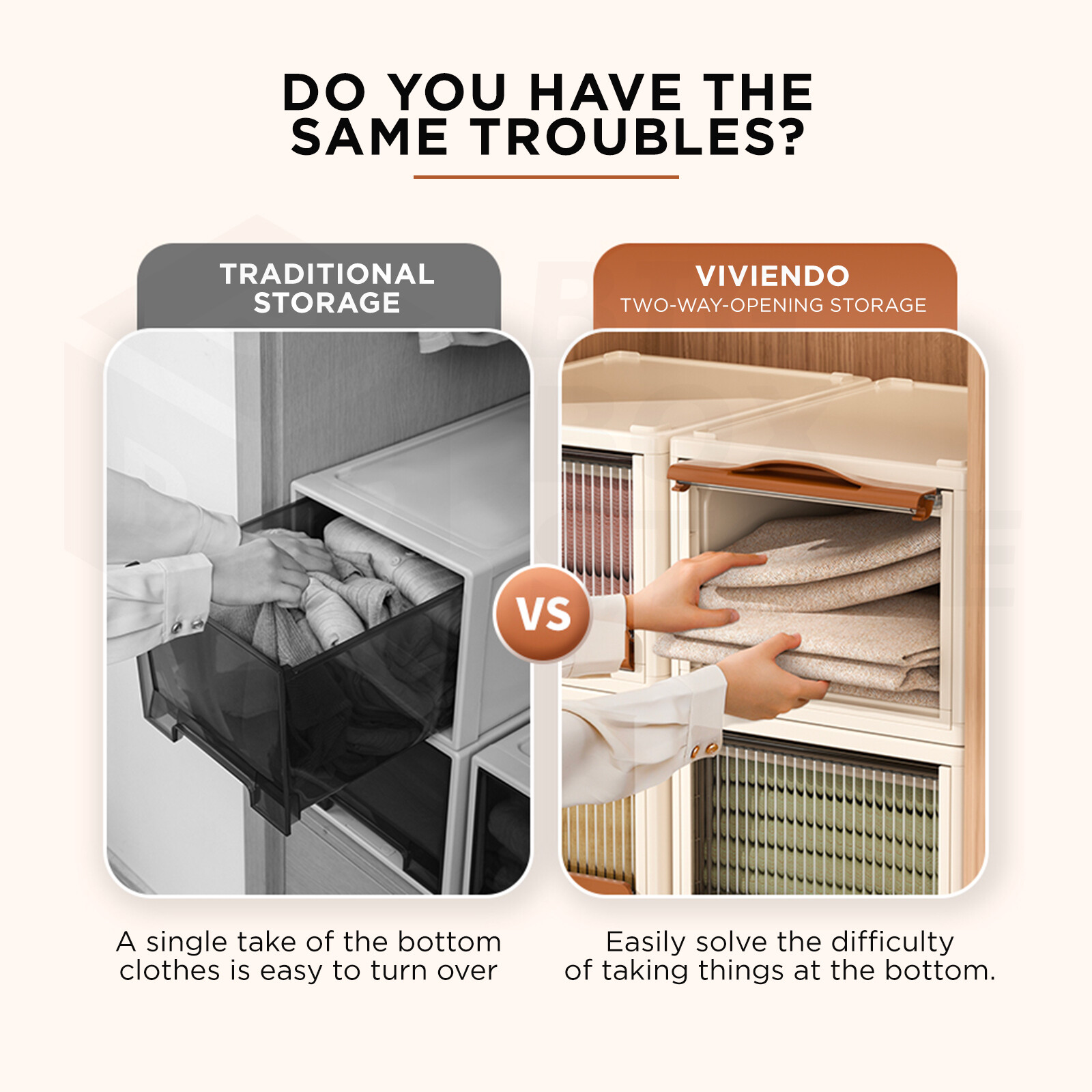 Viviendo Stackable Home Storage Box Drawer Wardrobe Organiser Front Top