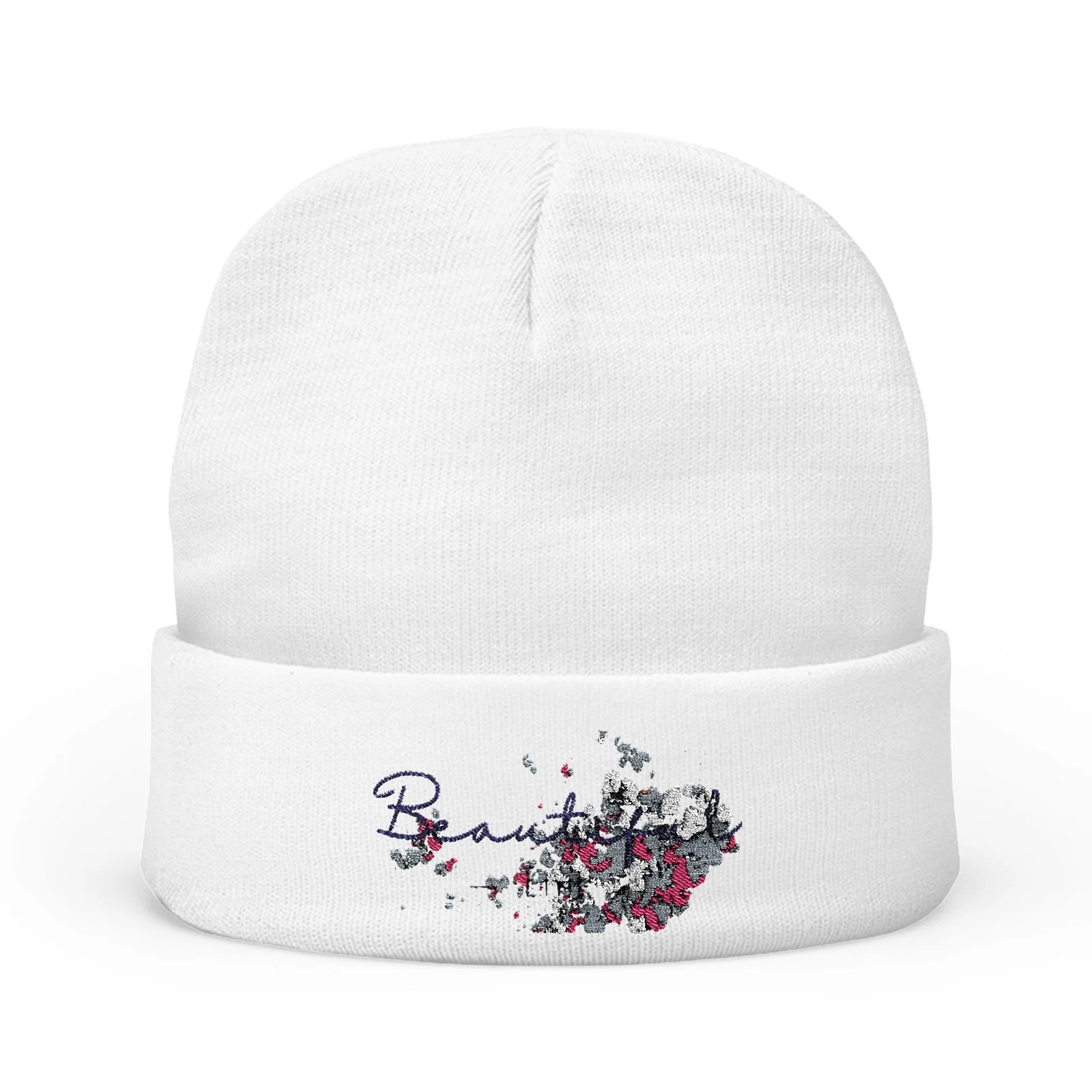 Stylish Knit Beanie with Embroidered ‘Beautiful’ Design - Cozy Winter Hat,