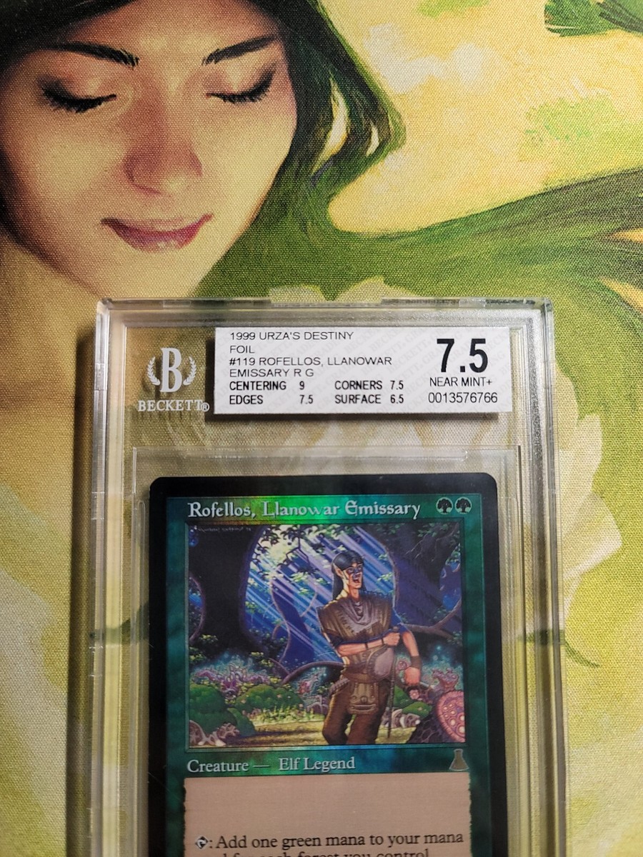 mtg uds ラノワールの使者ロフェロス foil 英語版　再録禁止 Mtg Foil Rofellos, Llanowar Emissary. BGS 7.5 NEAR MINT+. Urza's