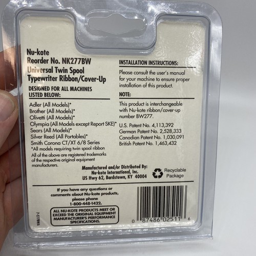 New Nu-kote Universal Twin Spool Typewriter Ribbon Black Nylon 13mmx7m NK277BW - Picture 4 of 5