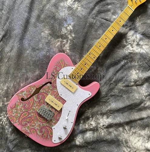 50s Relic Pink Paisley TL Electric Guitar Semi Hollow Thinline Maple Neck P90