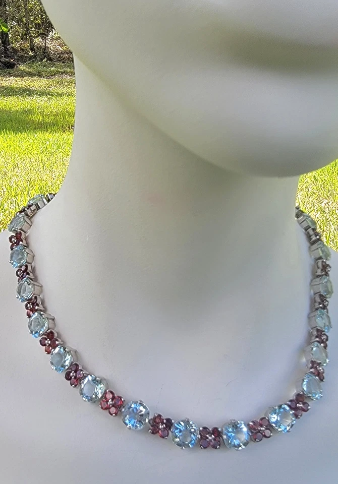 Collar Aguamarina Plata de Ley 925 Hecho a Mano Piedras Preciosas Azules Único 68.5g Foto 2 de 4