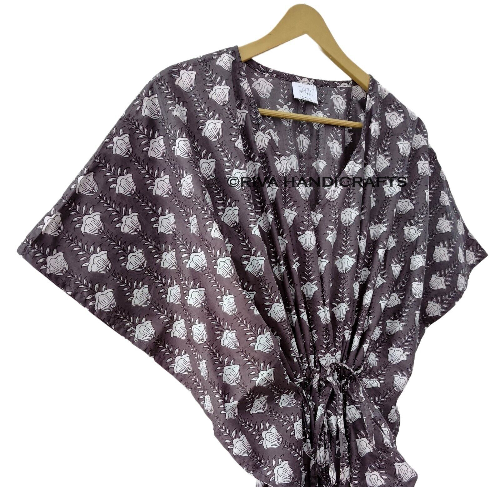 Indian Ethnic Rose Floral Print Gown Woman Sleepwear Black Caftan