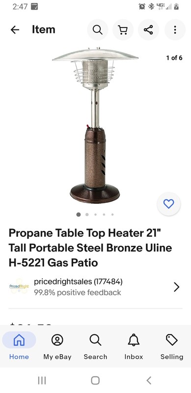 Uline Bronze Tabletop Outdoor Patio Heater H-5221 Propane 11000 BTU 34" T