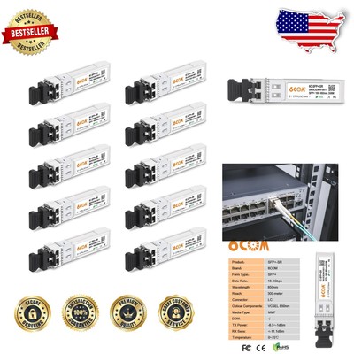 Reliable 10G SFP+ Transceivers - 10-Pack, 850nm, Multi-Mode Fiber Modules