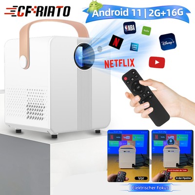4K Elektrischer Fokus WiFi 1280P Mini Projektor LED Bluetooth Tragbares Heimkino