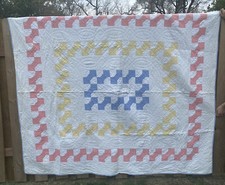 Vintage Handmade Hand Quilted Bowtie Quilt 87x76 Cottagecore Country Farmhouse