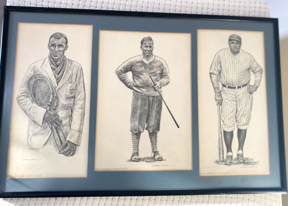 VENTA DEPORTES ILUSTRADOS Vidrio/Marco Impresión Babe Ruth Bobby Jones, B Tilden 27x18 Foto 2 de 4