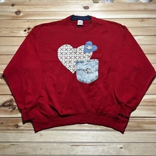 Vintage 80s 90s Jerzees Grandma Core Denim Hearts Pocket Sweatshirt Size 2XL
