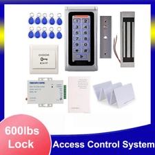 Metal RFID Keypad Door Entry Systems 600lbs Lock+Power Supply+Exit Button+Cards