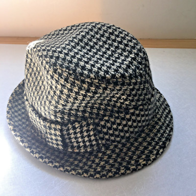 Vintage Cavanagh Appose AD ESSE Fedora Hat Black & White Hounds tooth Size L