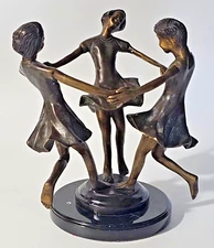 Bronze Young Girls Dancing on a Marble Base Maitland Smith  9" x 9"