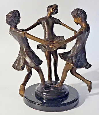 Maitland-Smith Bronze Sculpture Three Dancing Girls Marble Base Figurine 9x9