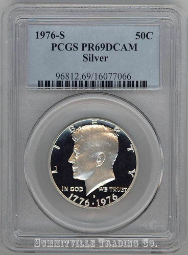 1976-S SILVER CHOICE GEM PROOF 50c KENNEDY PCGS PR69 DCAM BICENTENNIAL DATES