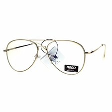 Classic Gold Pilot Glasses Clear Lens Metal Frame Spring Hinge UV400