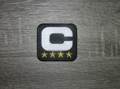 Black Captain C Patch 4 Star (White C) Embroidered Iron On Patch 2.75'' x 2.5''