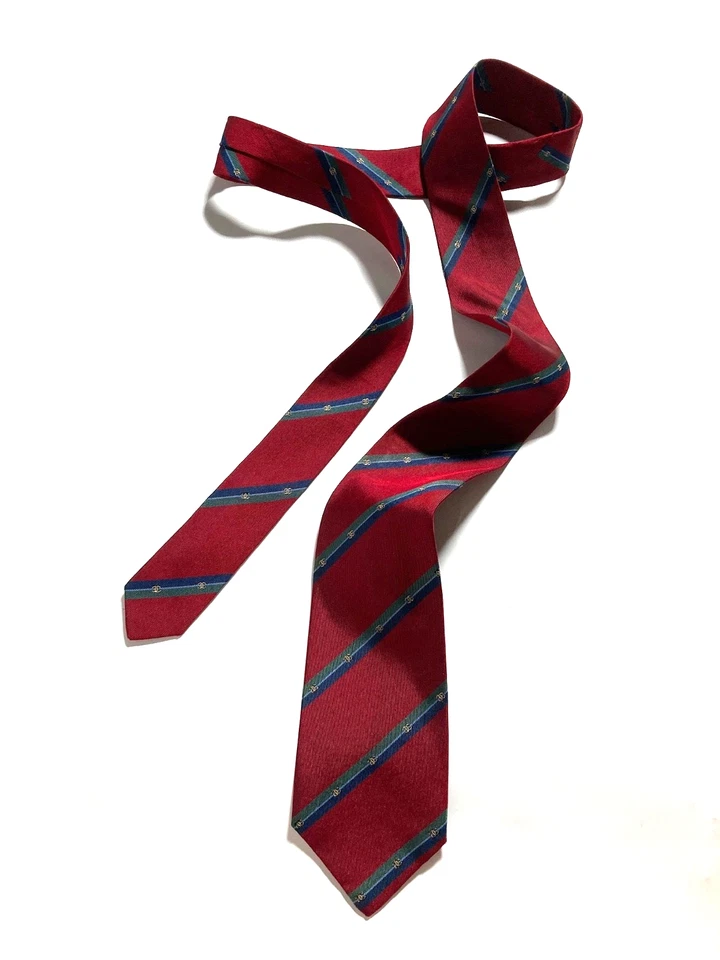 香奈儿复古 CC COCO 标志织布条纹领带提花高端法国红色 — 第 3/4 张图片