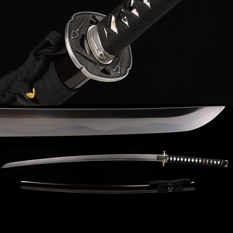 Handmade Black Japanese Samurai Katana Sword T10 Clay Tempered Razor Sharp
