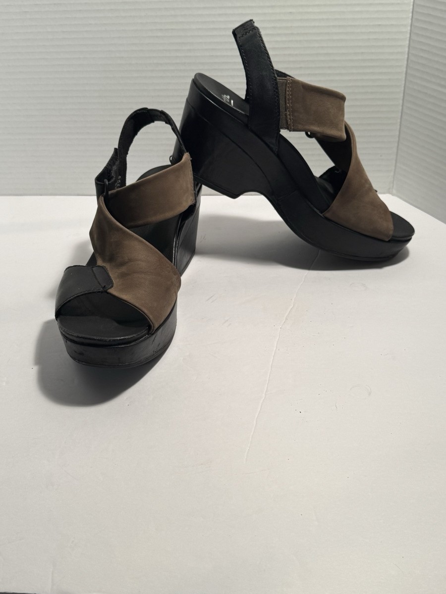 Earth Sz 8 Taupe Leather Platform Sandals Khaya Kendi Adjustable Wedge View 6