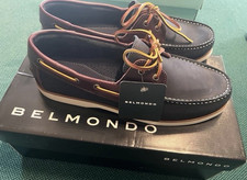 NEU!Belmondo Bootsschuhe dunkelblau braun Leder mit Schn&uuml;rung Gr&ouml;&szlig;e 41
